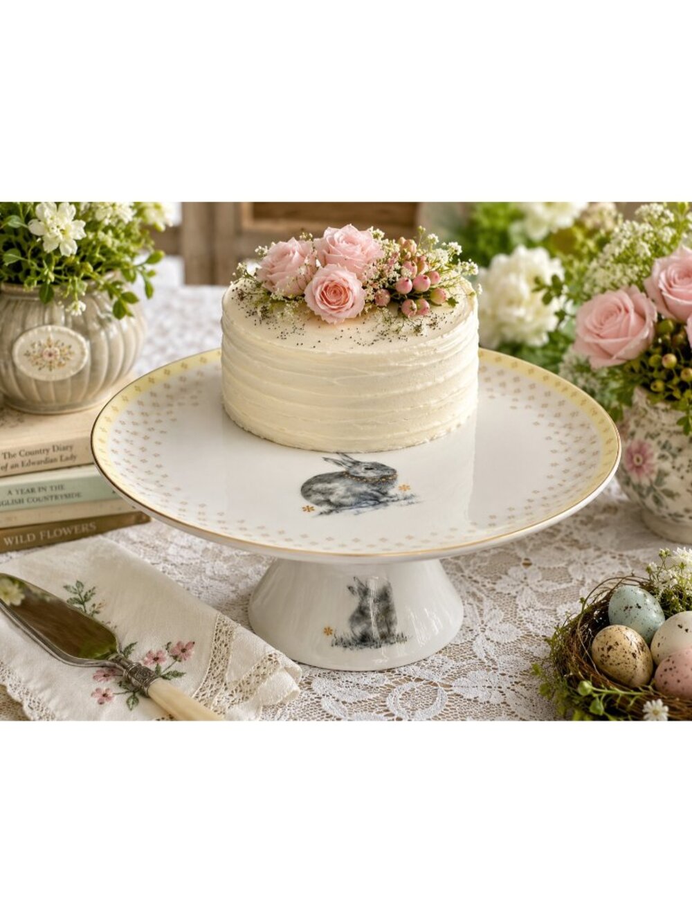 Spode Meadow Lane Rabbit Pedestal Cake Stand 12.5" Easter Dessert Display Plate